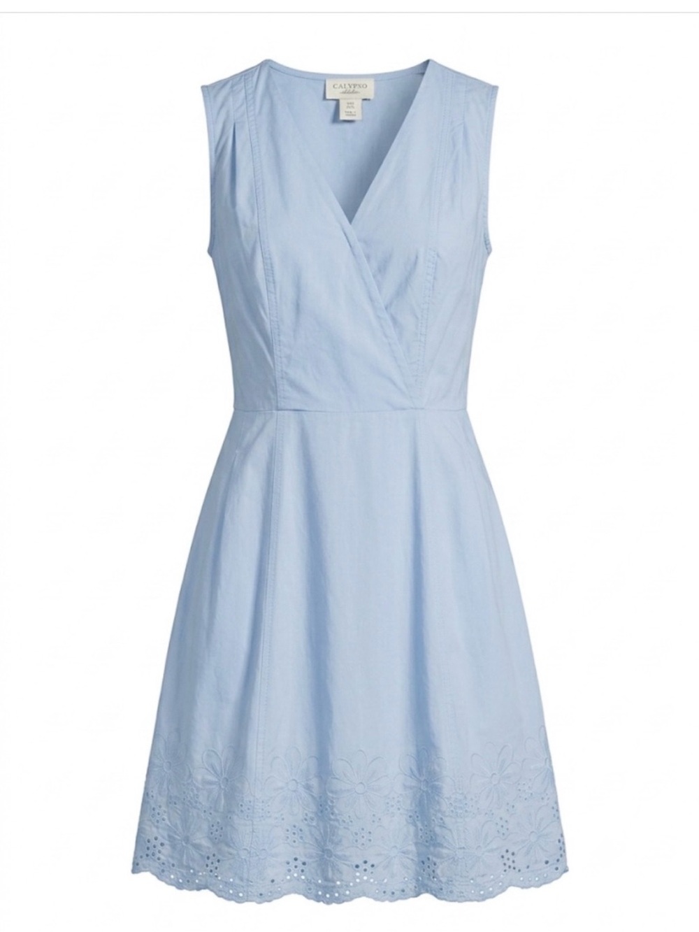 Light Blue Sleeveless Eyelet Hem Dress